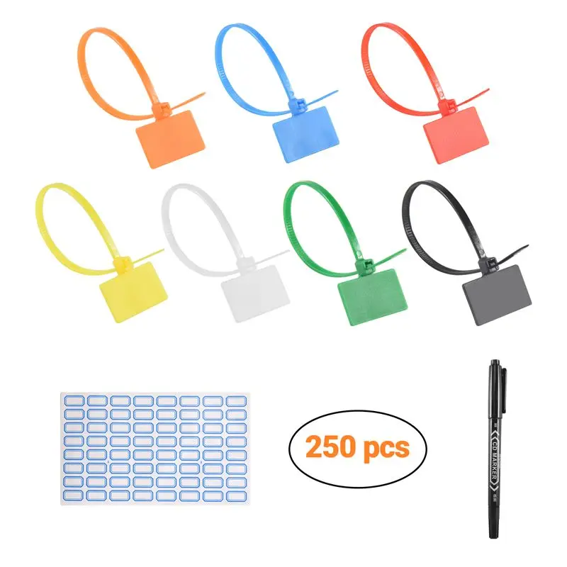 A74E-250 Pcs 7Colors Nylon Cable Marker Ties Self-Locking Cord Write On Ethernet Wire Zip Mark Tags Nylon Power Marking Label