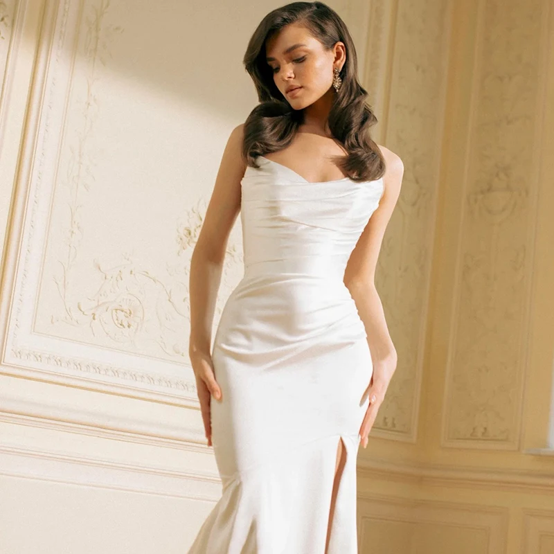 Suknie ślubne Eightree w stylu białej syreny, dekolt w serduszko, bez rękawów, wysokie rozcięcie, odkryte plecy, suknia ślubna, suknia balowa, możliwość personalizacji