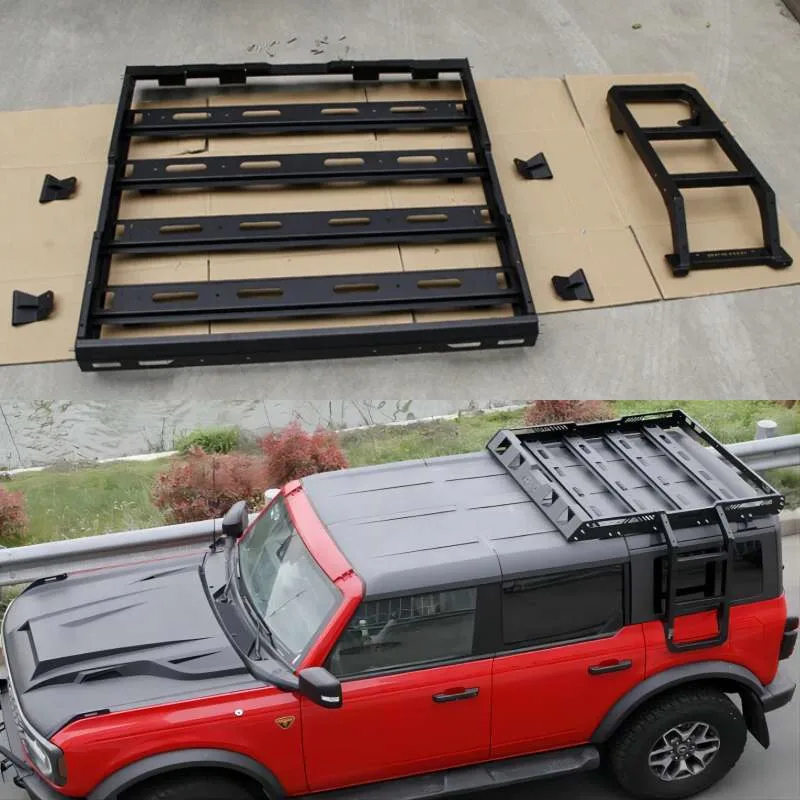 For Ford Bronco 2021 2022 2023 2024 Manganese Alloy Top Roof Rack Rail Luggage Cross bar Boxes Ladder Step Ladder