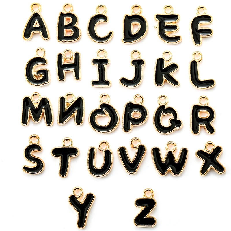 26pcs KC gold Double Sided Letter Pendant Enamel Pendant For Jewelry Making Initial Letter Pendant For DIY Accessories 9*12mm