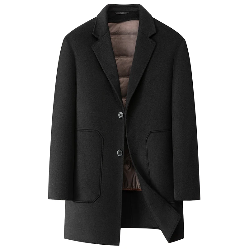 

2023 High-end Men's Woolen Coat 70% Wool Suit Collar Medium Length Liner Removed 90% Goose Down Business Fashion Coat L-4XL