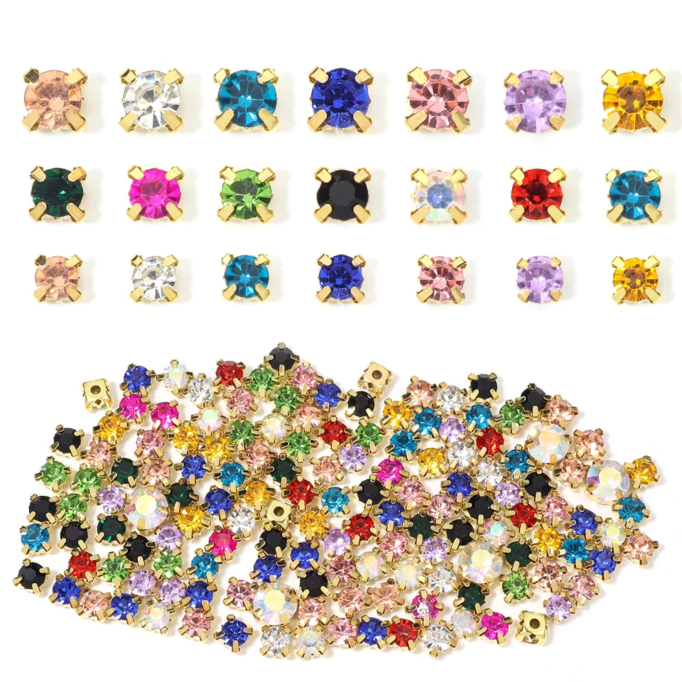 Stainless Steel Gold Base SS25 Sewing Acrylic Crystal Flatback