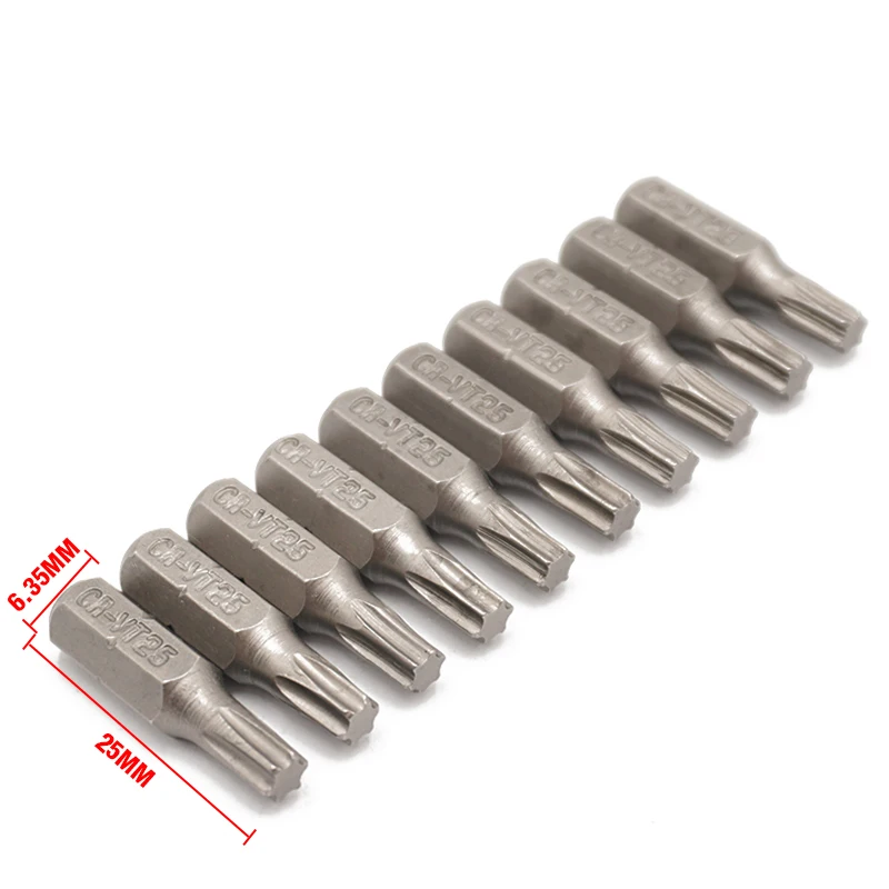 10Pcs 1/4" 25mm Torx T25 Screwdriver Bit Set Repair Tools ScrewdriversKit Hex Shank Drill Bit For Power Household Hand Tools
