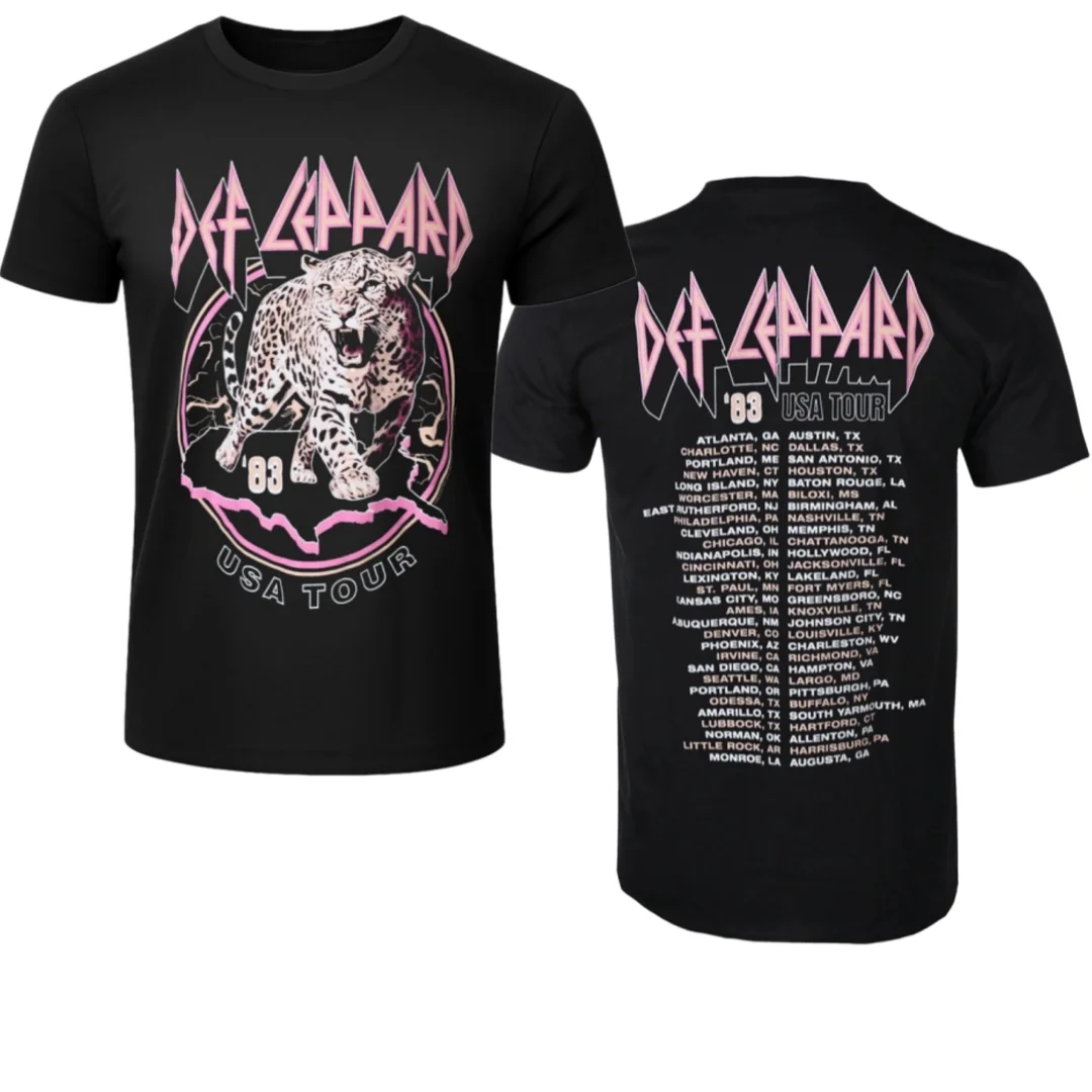 Camiseta Casual Estampada Def Leppard - USA Tour 1983, Camiseta de Algodão, Clássica para Fãs da Banda, Camiseta Unissex