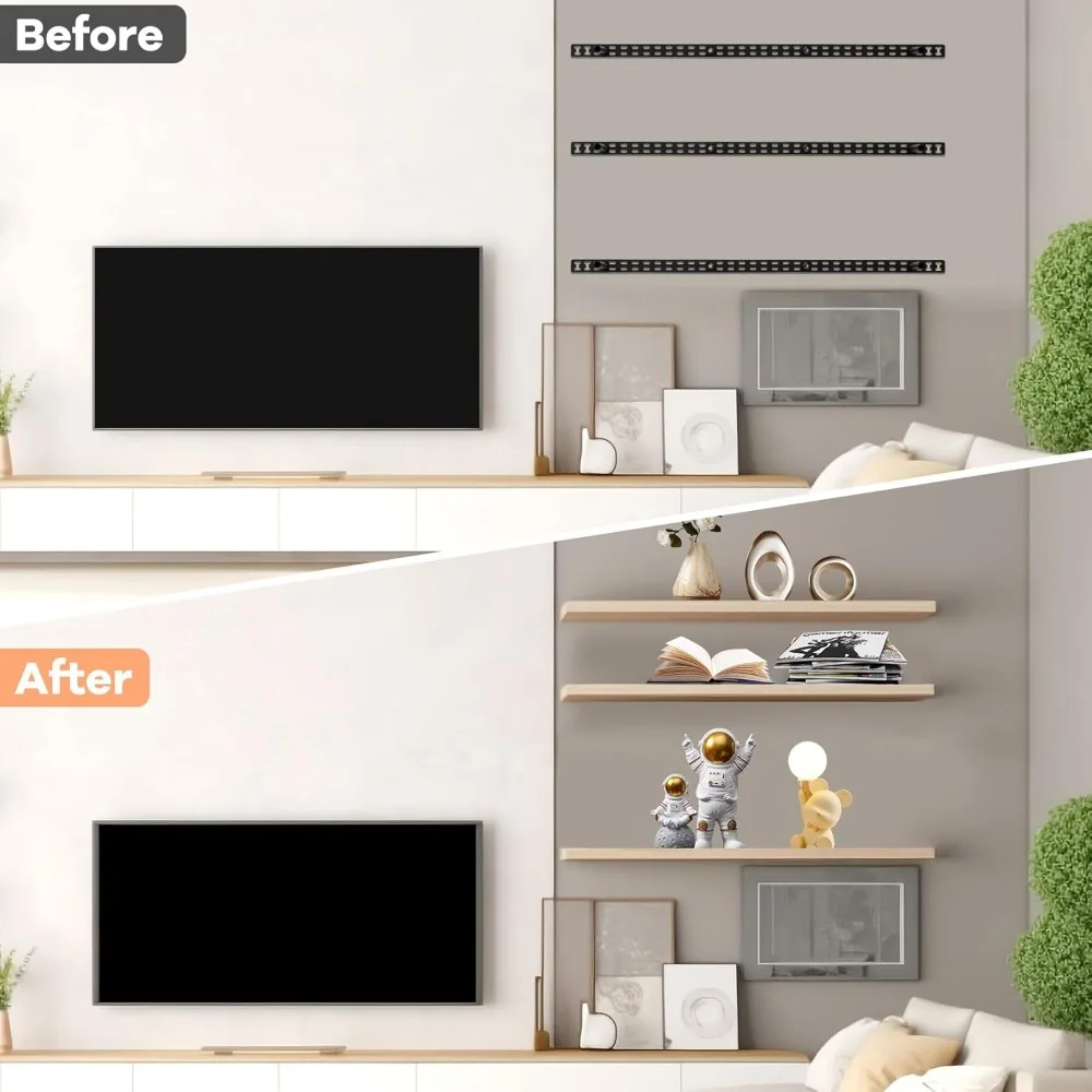 دعامات أرفف عائمة كبيرة الحجم مقاس 43 × 6 بوصة، أجهزة تثبيت على الحائط مخفية، فولاذ صلب سميك لدعم قوي، متينة #6