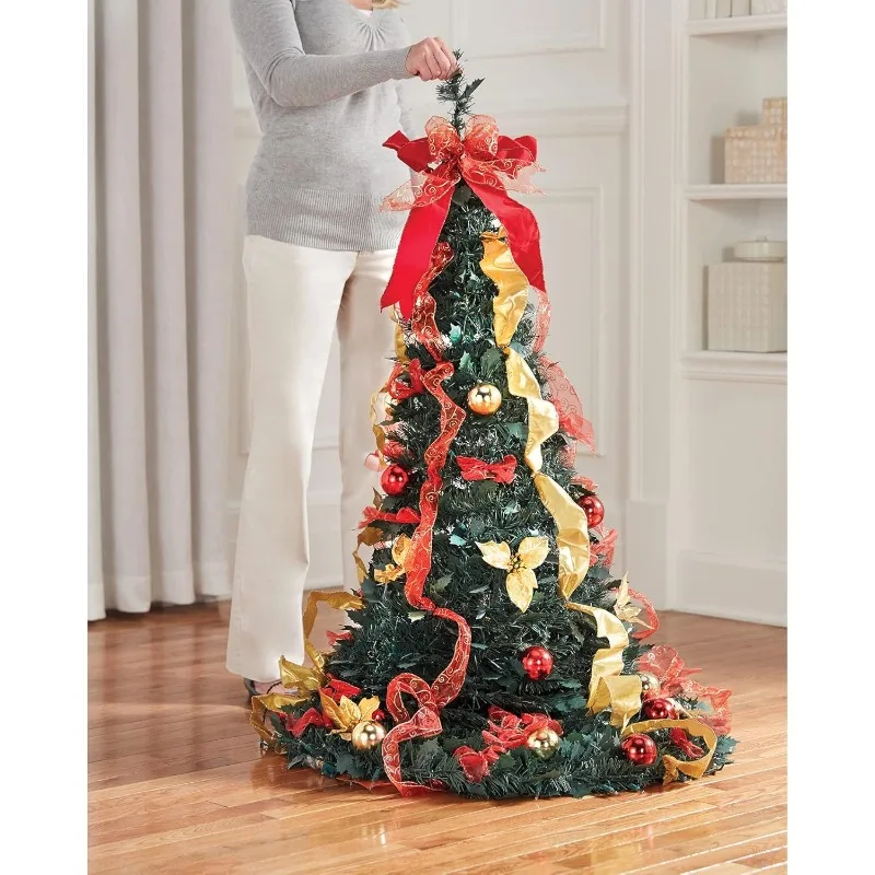 Fully Decorated Pre-Lit 71/2' Pop-Up Christmas Tree Red White