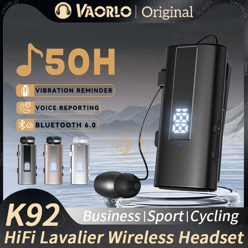 Bluetooth 6.0 CLIP-ON Business Wireless Earphone Call Vibration Reminder,Voice Number Reporting,One-Click Photoshoot,50H Headset