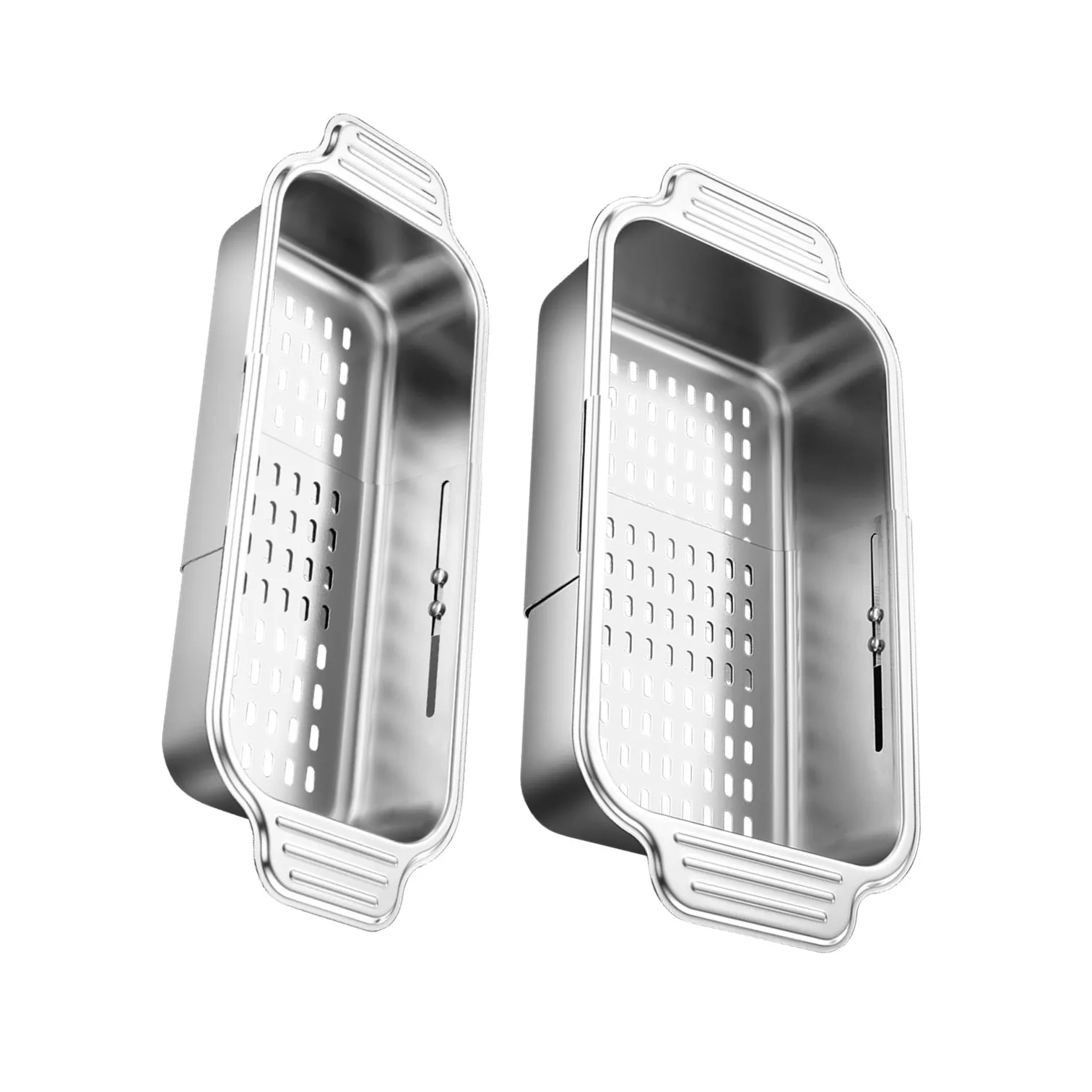 LFGB Certified Pure 304 Stainless Steel Kitchen Over-the-sink Dish Rack Scalable Fruit and Vegetable Washing Basket with Handle