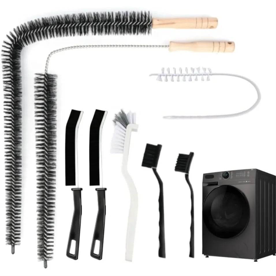 8-Piece Washing Machine Cleaning Brush Set, Dryer Vent Cleaner Kit, Crevice Gap Brush for Sink Grout Tile Bathroom, Long Handle