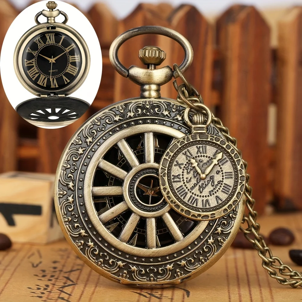 Qing Gu hollow flip pocket watch Roman digital quartz pocket watch pendant decoration fashionable trend for men and women