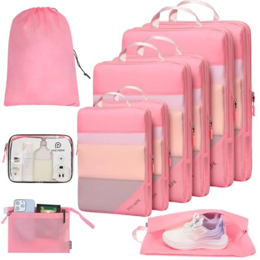 

Lightweight Compression Packing Cubes for Suitcases Compressible Expandable Travel Packing Organizer with Clear Toiletries and