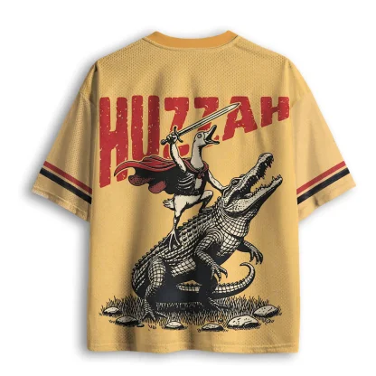 V Neck Mesh Jersey Short Sleeve Duck Knight Crocodile Graphic Top
