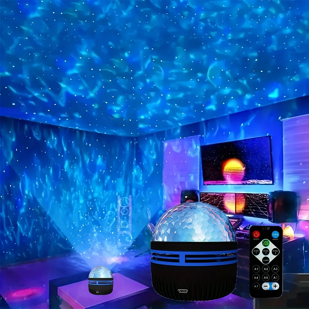 LED Starry Galaxy Ocean Wave-projector RGB slimme afstandsbedieningslamp KTV USB-kerstverlichting automatisch draaien voor thuis slaapkamer decor