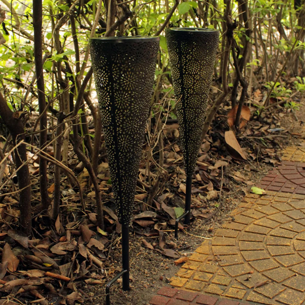 1pc Solar Lawn Outdoor Garden Light Led Waterproof Yard Light Metal Hollow Cone Design For Pathway Decoration