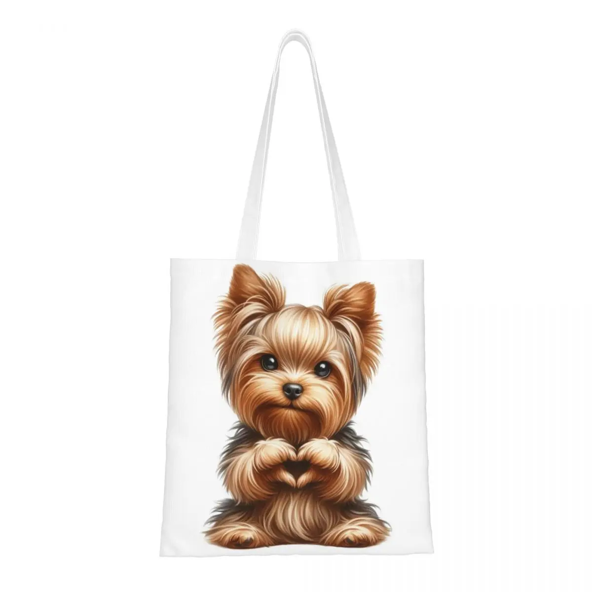 Yorkshire Terrier Dog Pattern Shopping Bags Ladies Canvas The Tote Bag Folding Ladies Shoulder Tote Travel Handbag