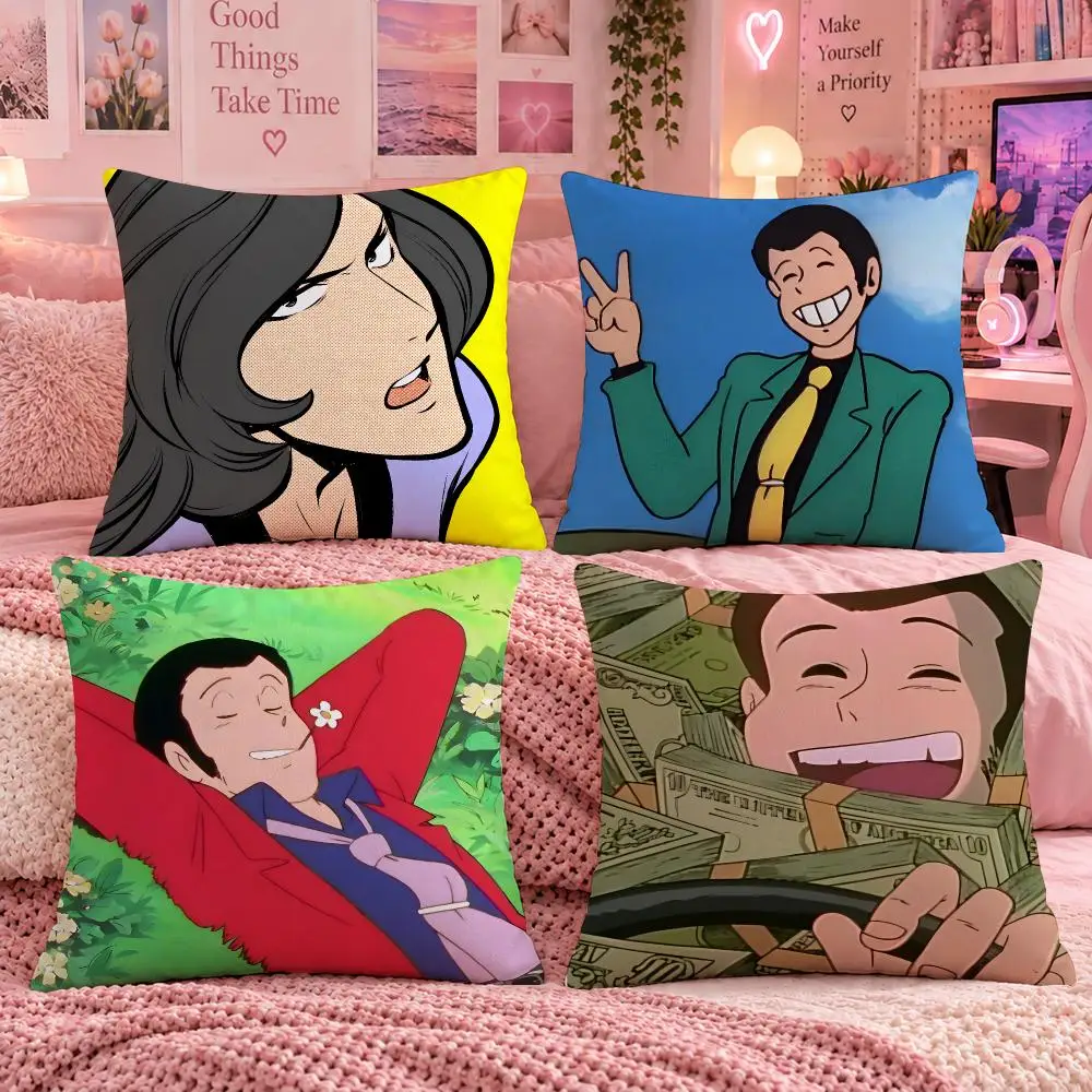 Anime Japanese Manga L-Lupin the Third Cushion Cover Double Sided Print Short Plush Pillow Sofa Bedroom Dorm Room Decor Gift