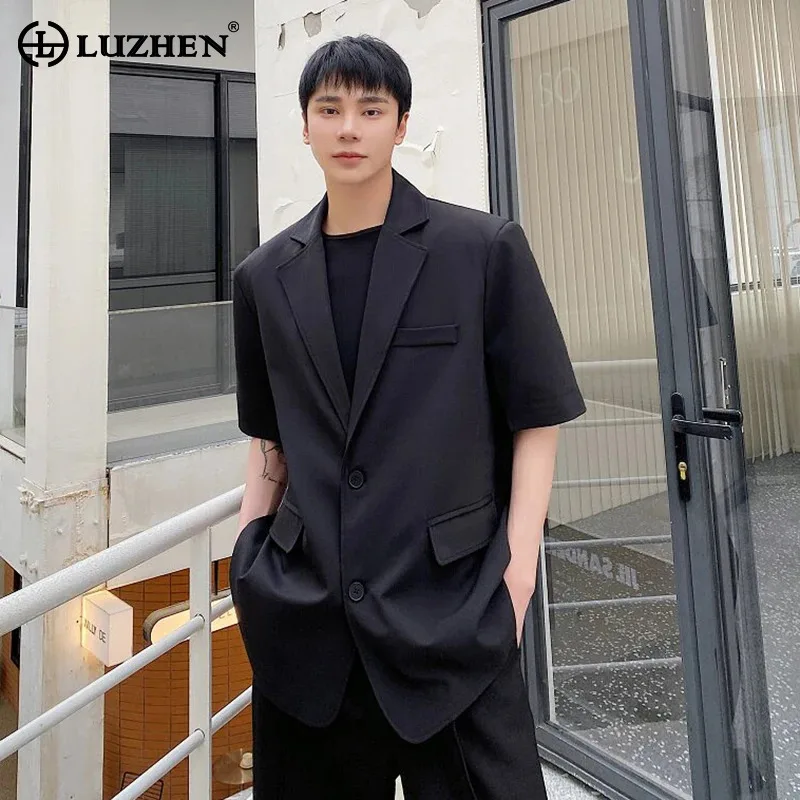 

LUZHEN 2026 New Original Korean Style High Quality Short Sleeve Blazer Shirts Coat Men Fashion Elegant Solid Color Jacket JY6398