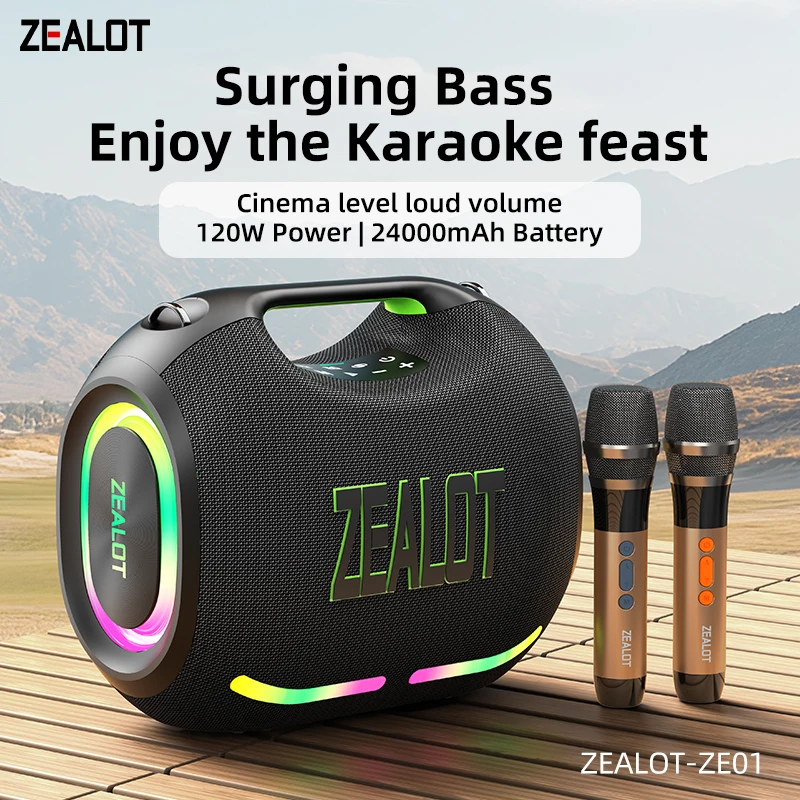 Zealot-ZE01M Lautsprecher Bluetooth Karaoke Party Lautsprecher mit 2-Wege-Soundsystem 120 W Ausgang Eingebautes/kabelgebundenes Mikrofon für Party