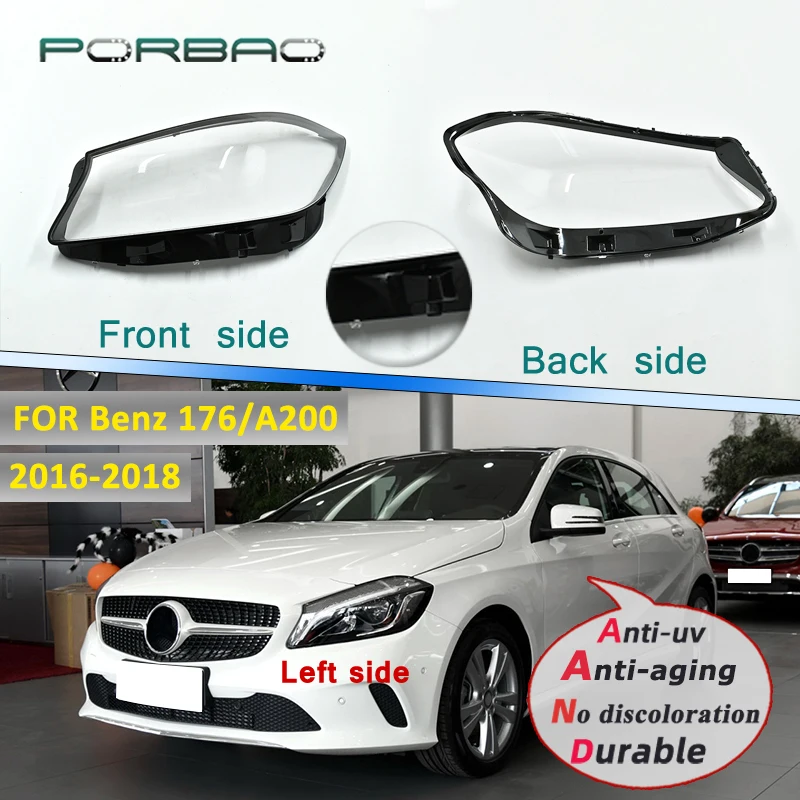 

Пара автомобильных налобных фонарей, стеклянная крышка, прозрачные автомобильные Налобные фары, Налобные фонари, крышки для линз, Стайлинг для 176 2016 2017 2018, автомобильные аксессуары