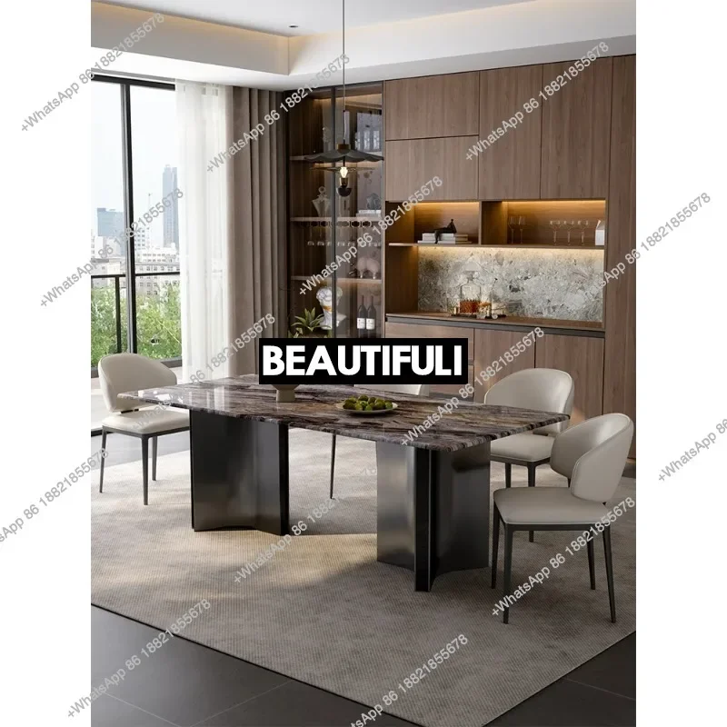 D178 Natural imported Venetian brown luxury stone dining table Italian minimalist rectangular luxury stone dining table
