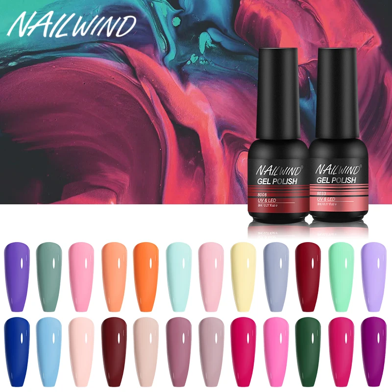 NAILWIND 8 ml Nagel-Gel-Nagellack, semi-permanente Gel-Lacke, Hybrid-Nägel, Basis-Decklack, UV/LED-Heilung, heißer Verkauf, 80 Farben, Nagelkunst