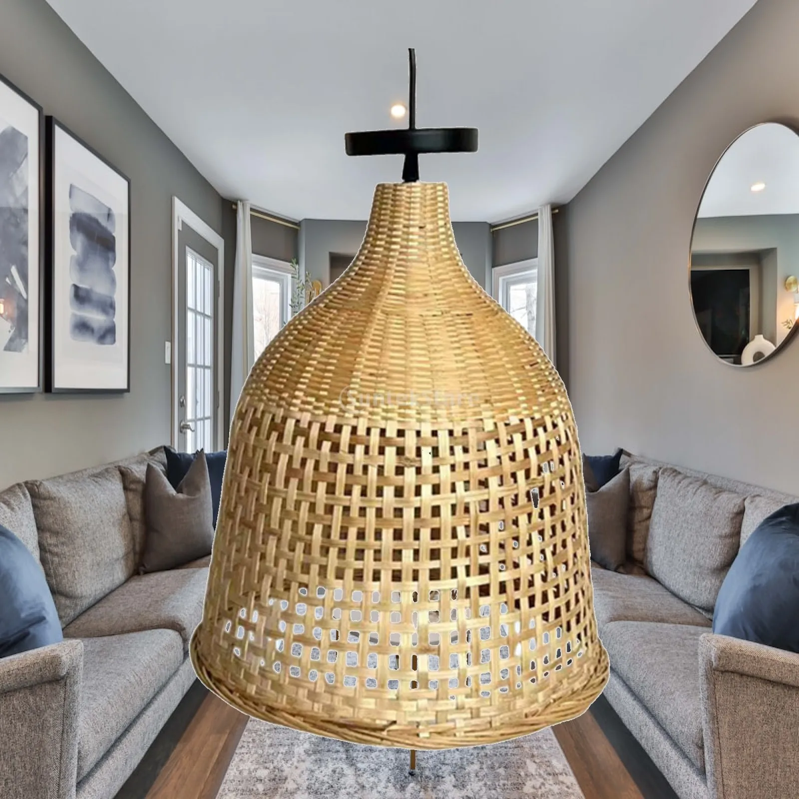Natural Bamboo Lampshade for Floor Lamp Creative Woven Pendant Light Cover Rustic Home Decor for Living Room Office