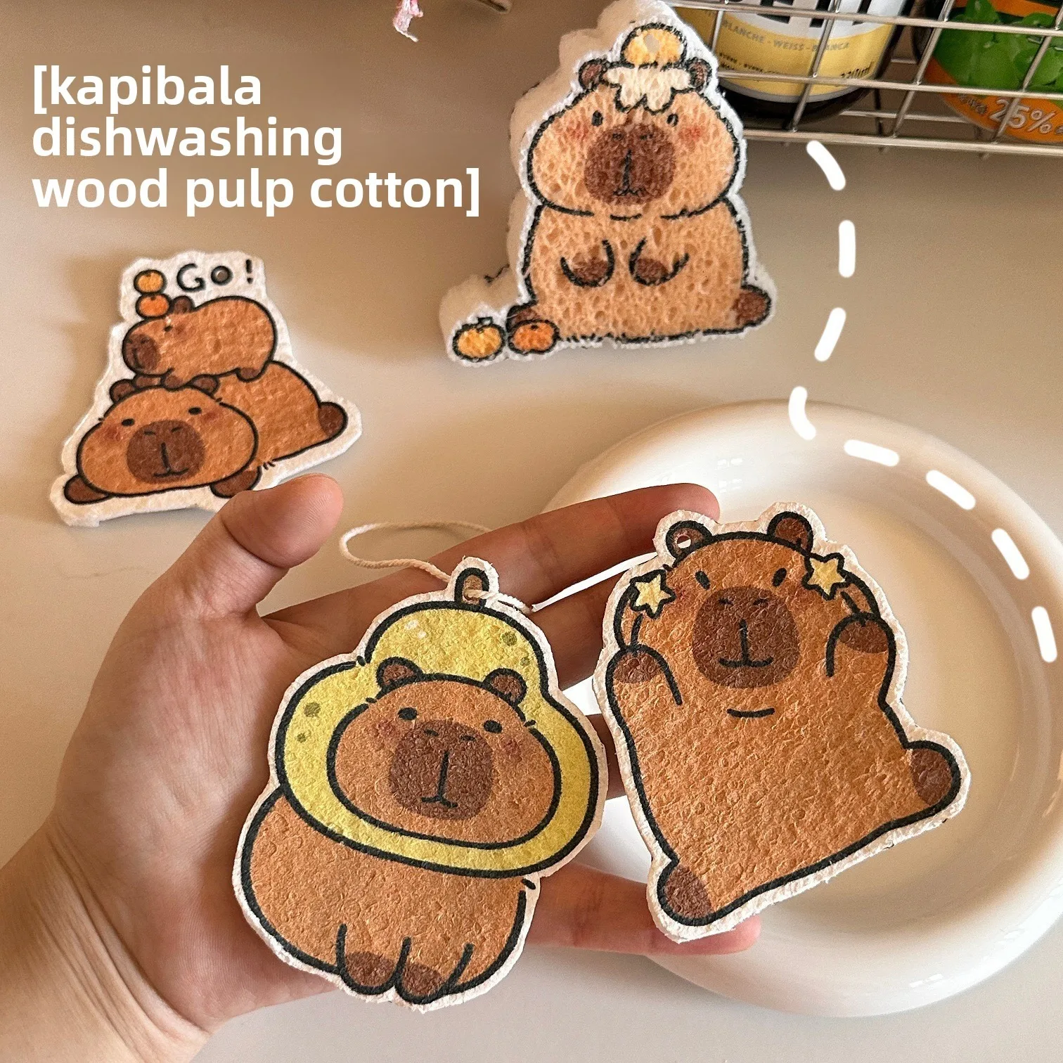 

4PCS Wood Pulp Sponge Cartoon Compressed Cleaning Sponge Dish Cleaning Utensil Washing Sponge for Kitchen Household