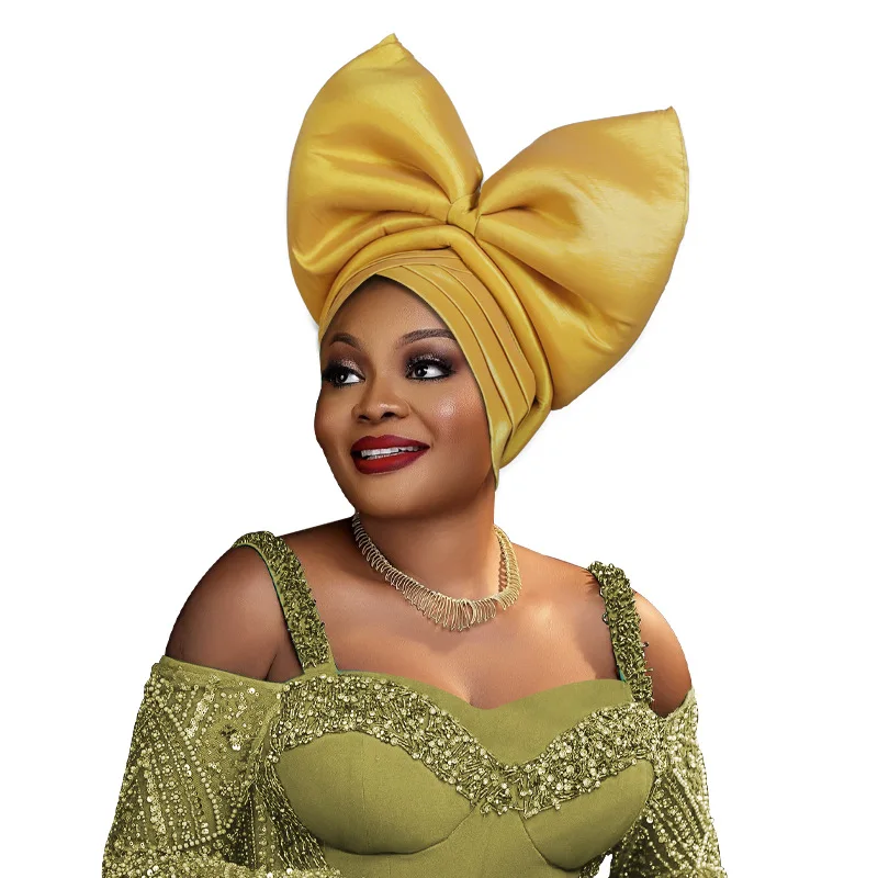 

Exaggerated Bow Tie Turban Cap for Women Afrcian Auto Gele Headtie Wedding Party Headgear Female Head Wraps
