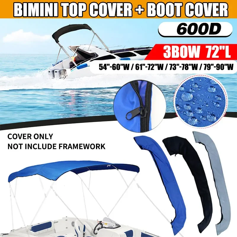 

Waterproof 600D 3 Bow Bimini Top Boot Cover No Frame Yacht Boat Cover With Zipper Anti UV Dustproof Cover Marine Accessories