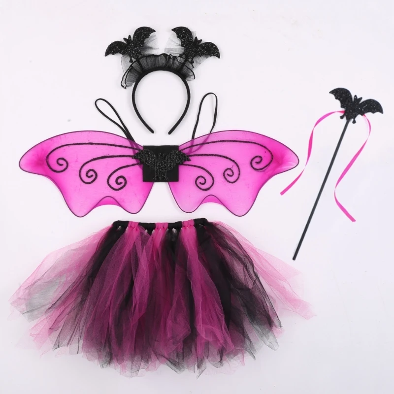 

Комплект костюма летучей мыши для девочек, юбка-пачка с крыльями летучей мыши и повязкой на голову летучей мыши, костюмы для