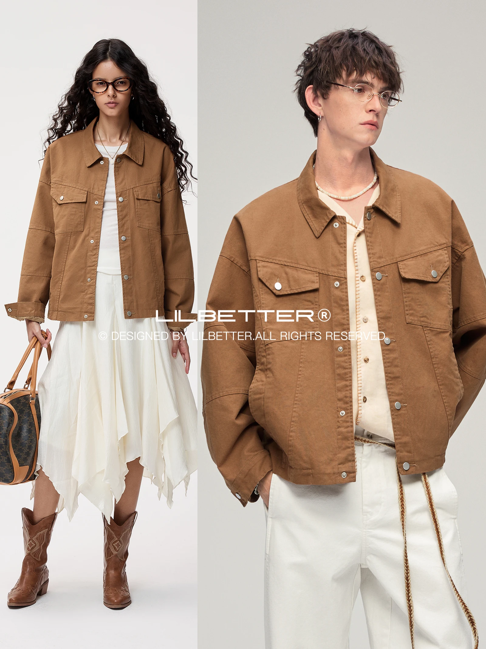 Lilbetter Washed Cotton Jacket Pearl Sails Deconstructed Split Casual Vintage Workwear Outerwear Spring 2026 Loose Fit
