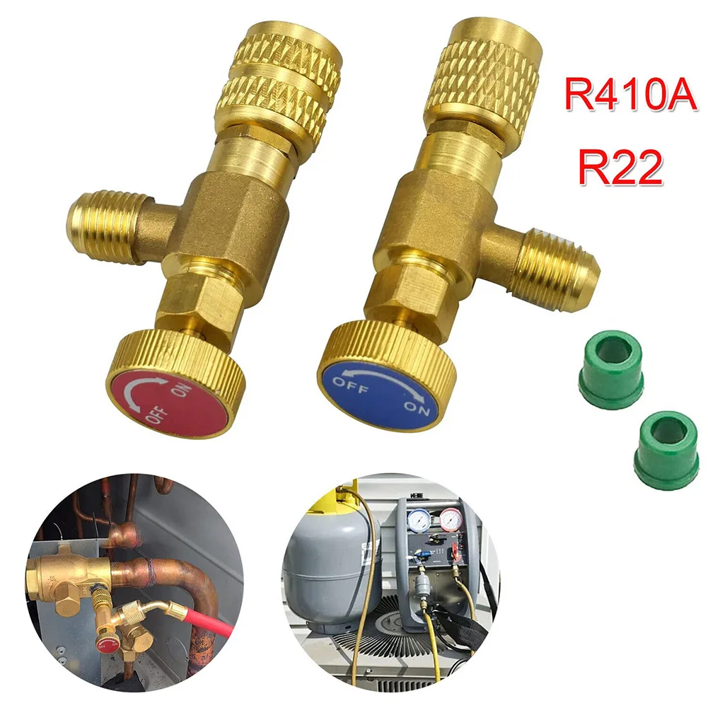 Safety Valve Forward Moving Safety Stem Ejector 2X Copper Shut off Valve Adapter Set for R410A R22 Air Conditioning