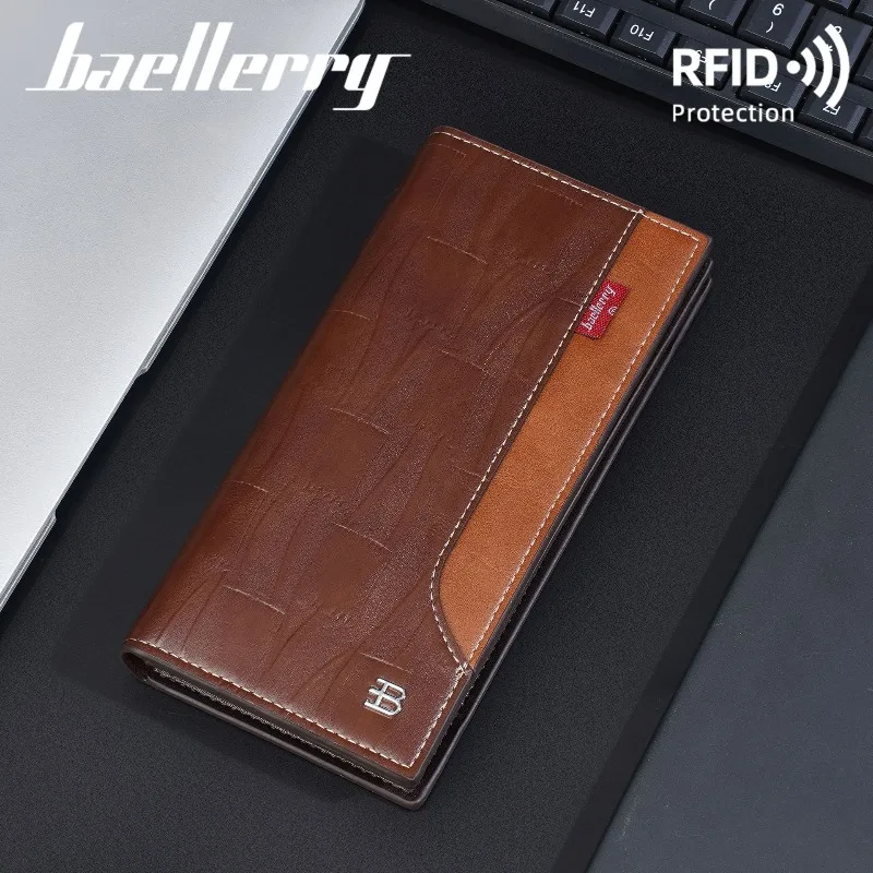 Baellerry Men's Business Wallet RFID Protection Slim Soft Leather PU Zipper Multiple Card Organizer Anti-Theft Wallets for Men