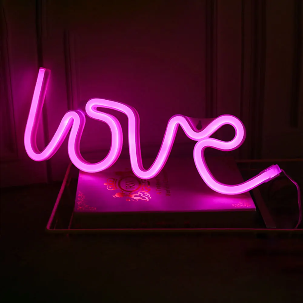 Love LED Neon Sign Pink Light 35x13cm Girls Room Wall Decor Party Night Lamp Outdoor Waterproof LED Neon Lights Bulk Wholesale