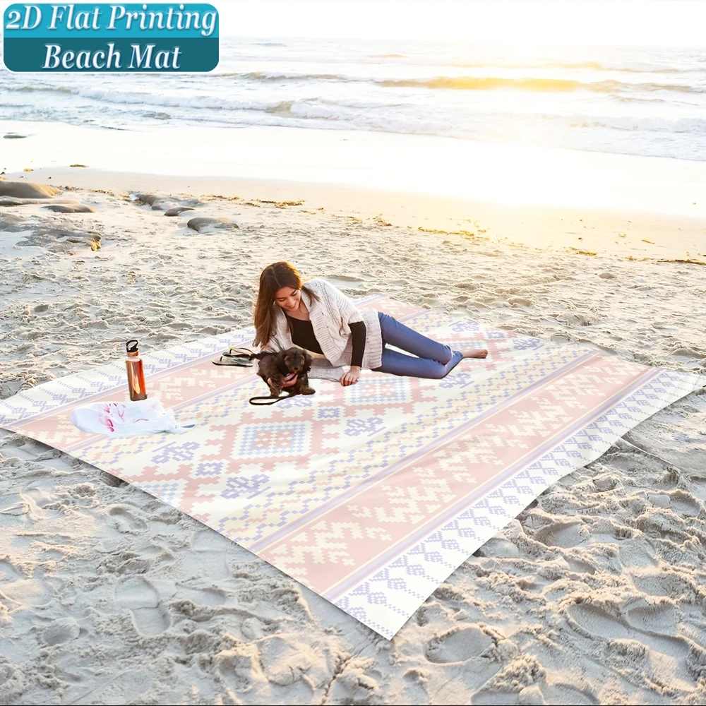 1-Piece Set, Summer Outdoor Beach Mat, Includes 4 Ground Stakes, Unique Printed Design, Fade-Resistant, Lightweight, Quick-Drying, Easy to Carry, Windproof and Sandproof, Fashionable and Trendy Outdoor Activity Decoration, Suitable for Beach, Camping, Picnics, Parties