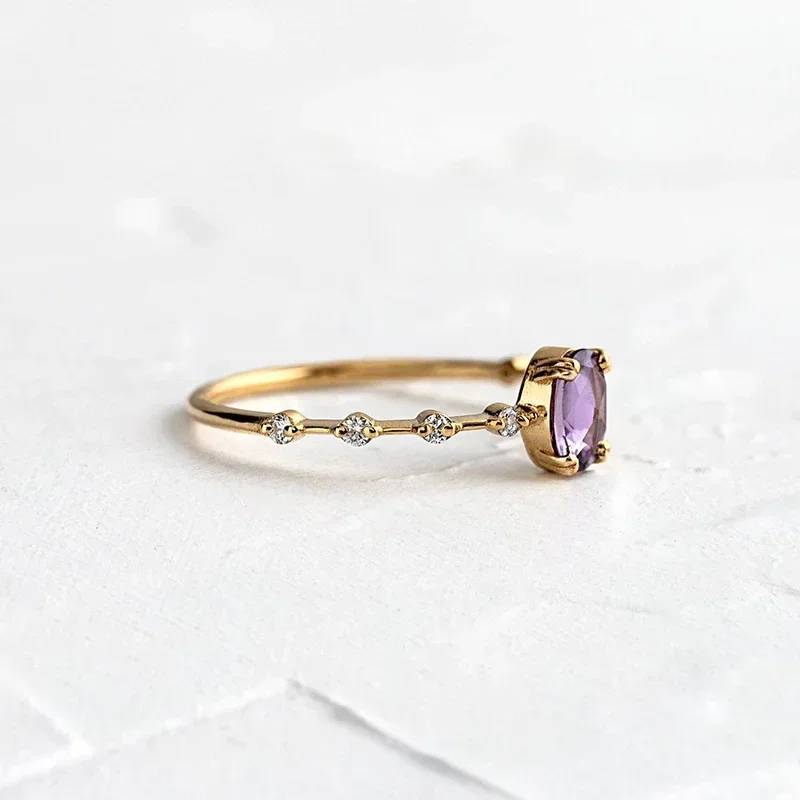 18K Gold Plated Purple Crystal Ring For Women Romantic Engagement Wedding Ring Luxury Fashion Jewelry Gifts 6/7/8size