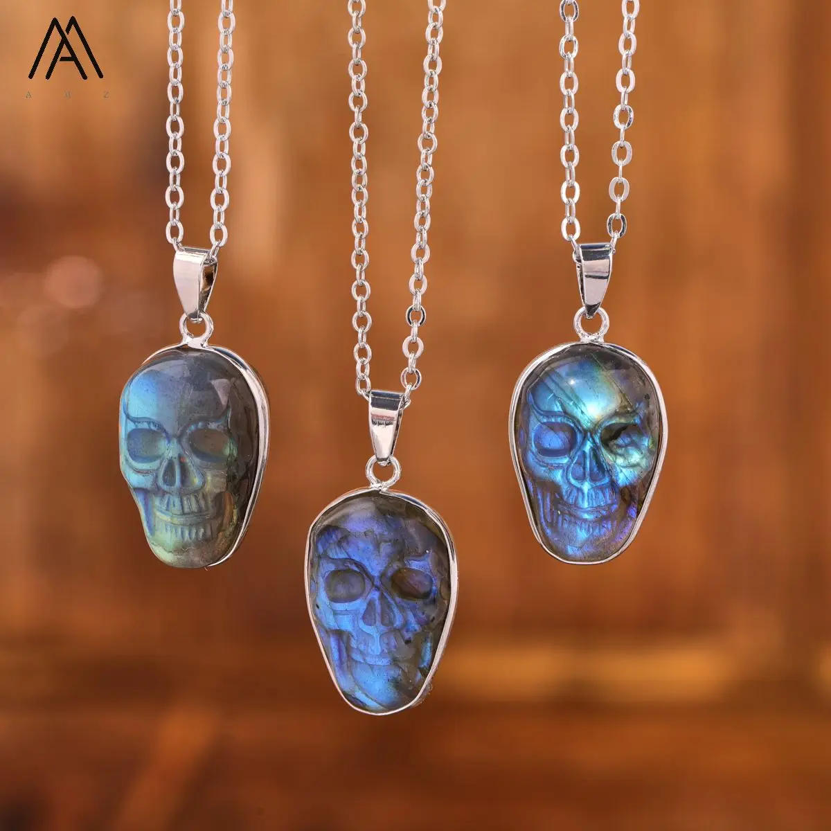 

Natural Flash Labradorite Skull Head Pendant Silver Necklace Women Elegant Mini Gemstone Choker Necklace Jewelry Gifts Dropship