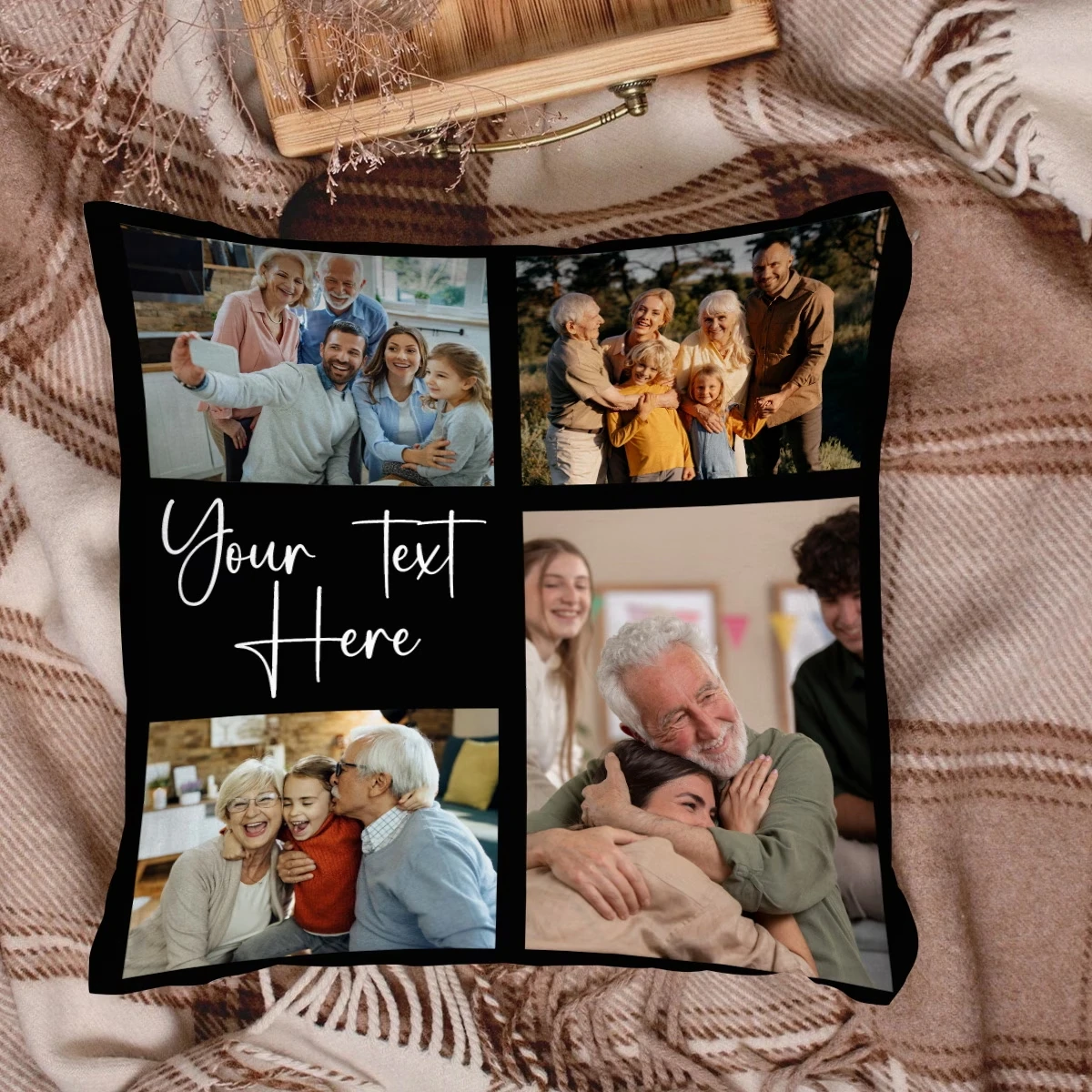 Set of 4 Custom Photo-Print Cushion Covers – Personalized Photo Pillow Covers – Customize with Your Own Images, Printed Design,