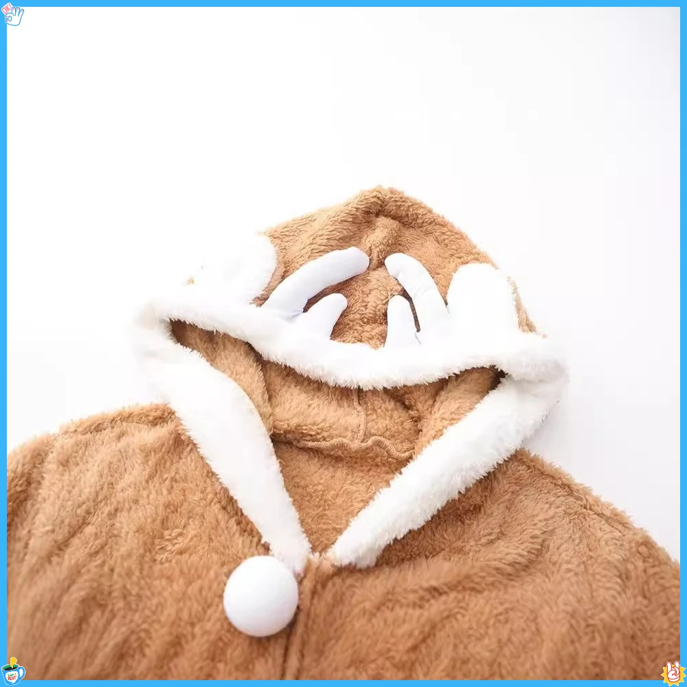 Disfraz de Navidad, Cosplay, bonito vestido de Animal de Reno, color caqui, alce, personalidad, pijamas sueltos de manga larga, falda con capucha de lana Coral