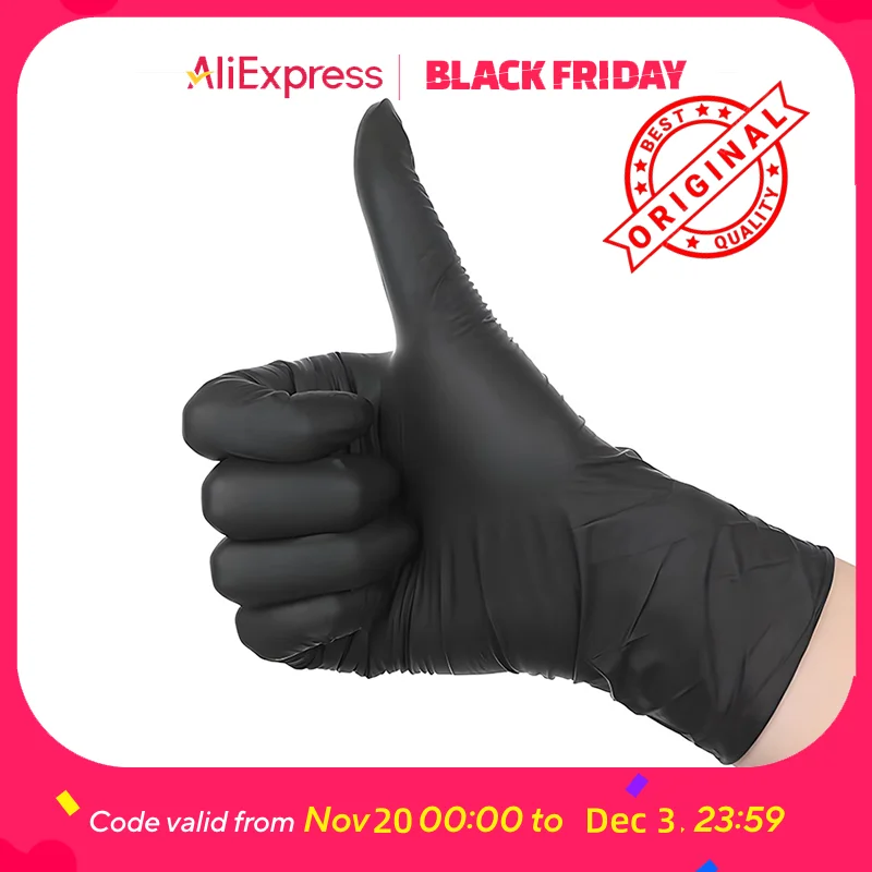 100 Stück schwarze Nitril-Einweghandschuhe, wasserdichte, latexfreie Reinigungshandschuhe für Küche, Bad und Haushalt