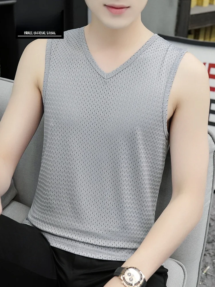 

Ice Silk Me Vest Men's Summer Thin Breathable Qui Dry Sports Fitn Wide oulder V Ne Svel T irt M Model