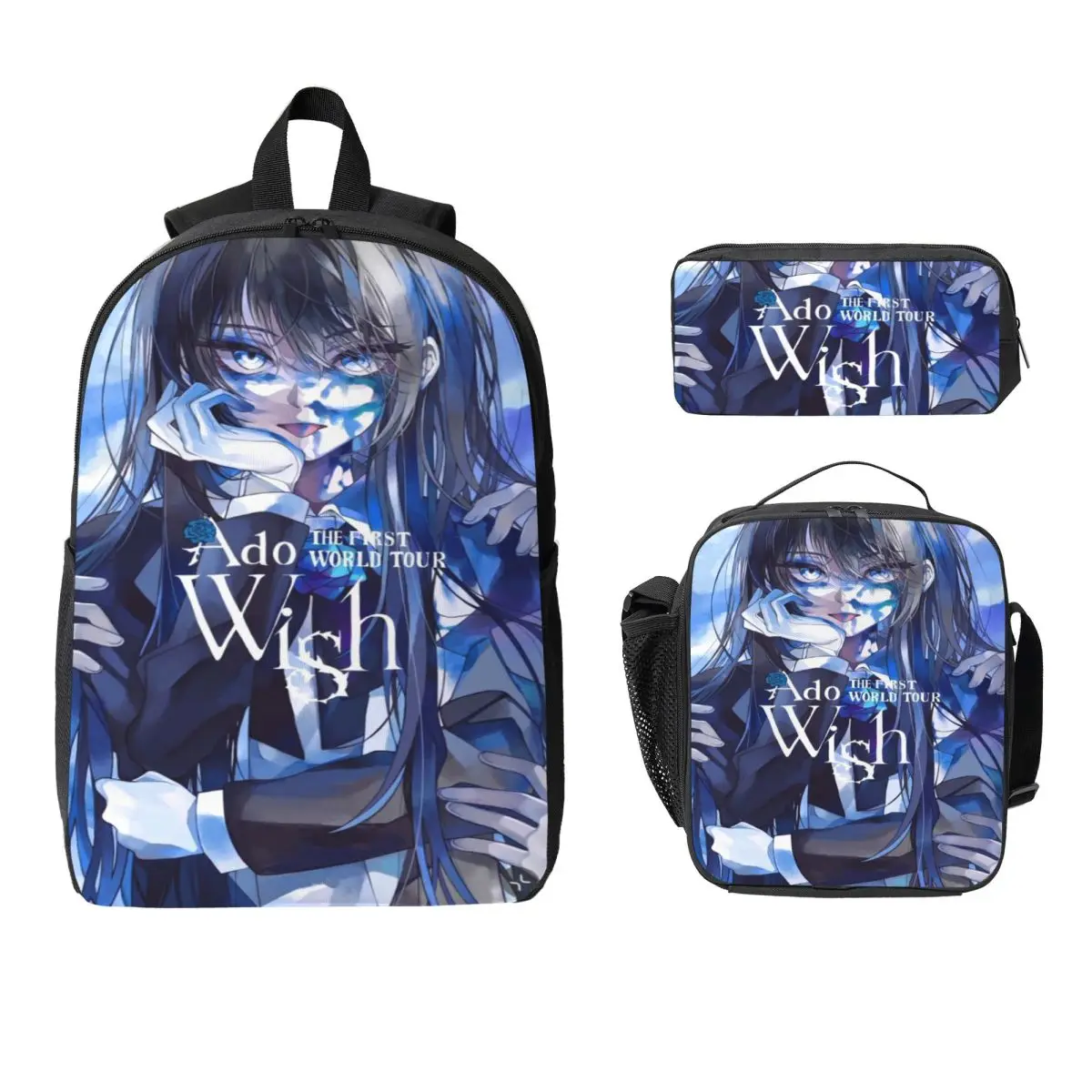 3Pcs Ado WORLD TOUR Hibana Backpack Set for Girls Boys Pencil Boxes Bookbag Sets with Lunch Box For School Students Knapsack