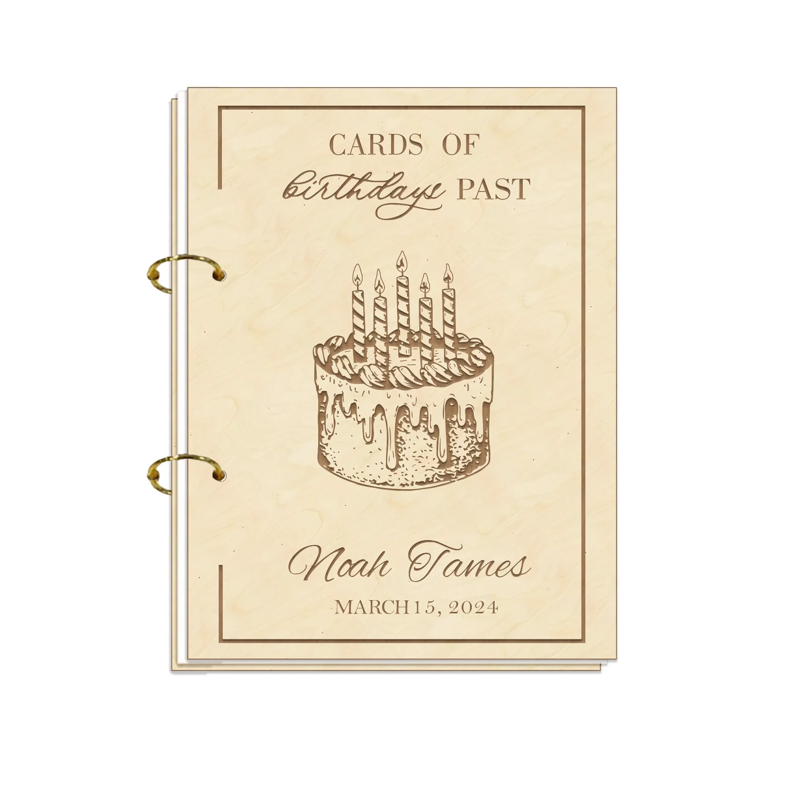 Personalized Birthday Card Holder Album - 1st 2nd Year Wooden Keepsake, 15x20cm, Custom Name/Date, Memory Book Gift