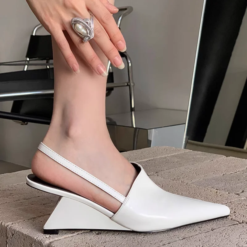 

New Designer Wedge Heels Hollow Back Strap Sandals Women Fashion Pointed Toe Women's Pumps Comfortable Slip-on High Heels Women