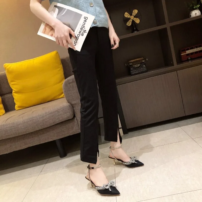 Clear Heels Beige Heeled Sandals Buckle Strap Comfort Shoes for Women Med 2023 Summer Black Girls Closed Medium Pointed Sandals