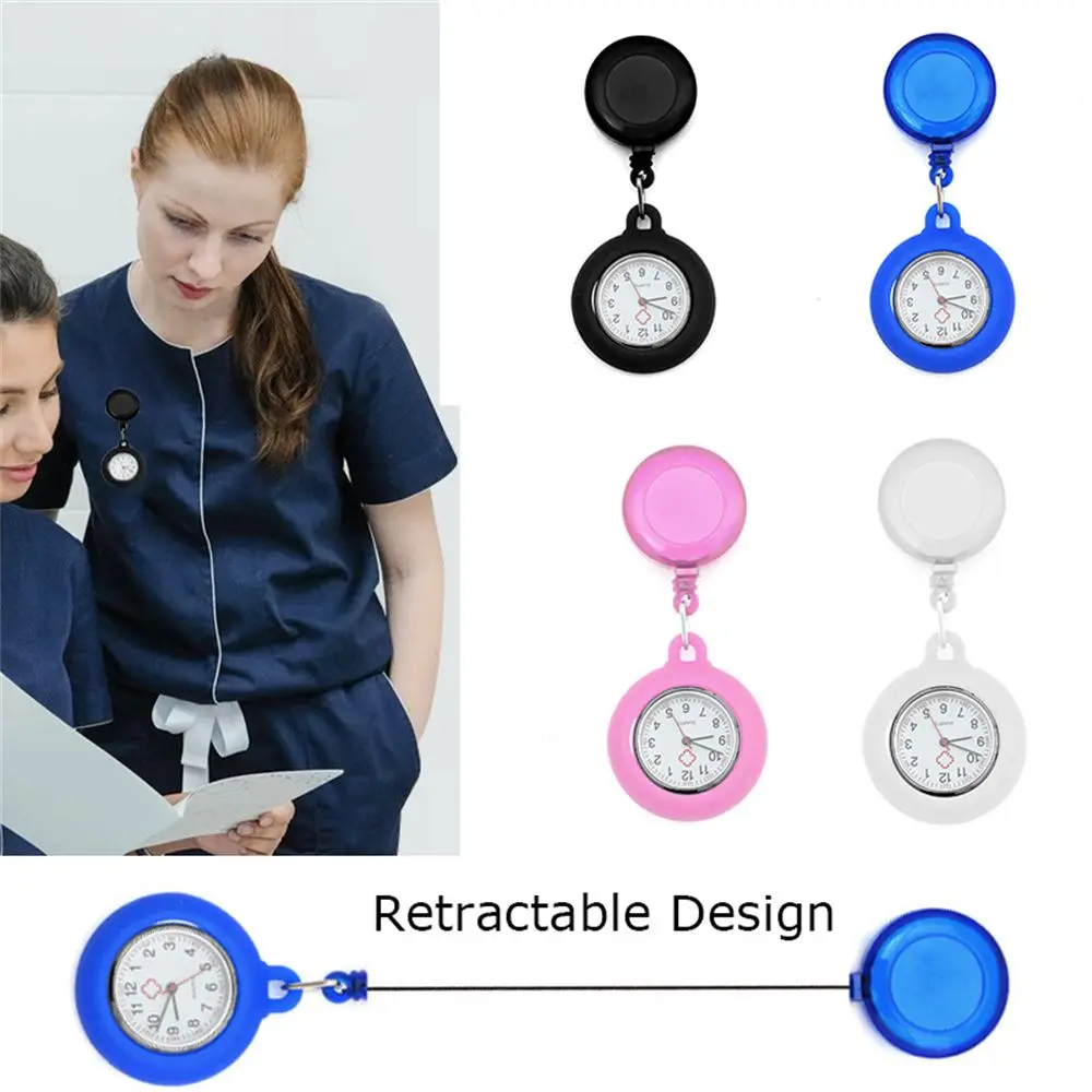 Silicone Quartz Clock Brooch Pin Pocket Watch Fob Watch Retractable Nurse Watch Doctor  Hanging