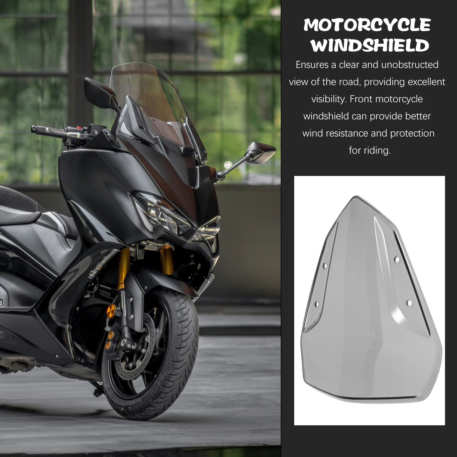 

Front Motorcycle Windshield Clear Plastic Protection Windscreen Reinforcement Black Refit Enhanced Wind Resistance for Motorbike