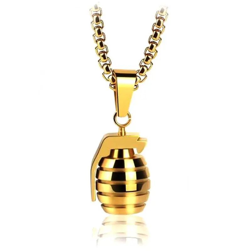 The New Men's Pendant Necklace Bright Noodles Double-Color Grenade Punk Retro Pendant Niche Street Creative Domineering Chain