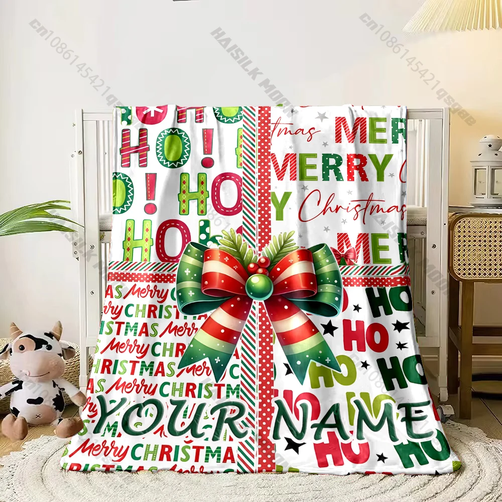 Personalized Custom Name Christmas HO HO HO Blanket, Custom Text Xmas Sofa Bed Blanket,Warm Soft Holiday Decor Gift for Family