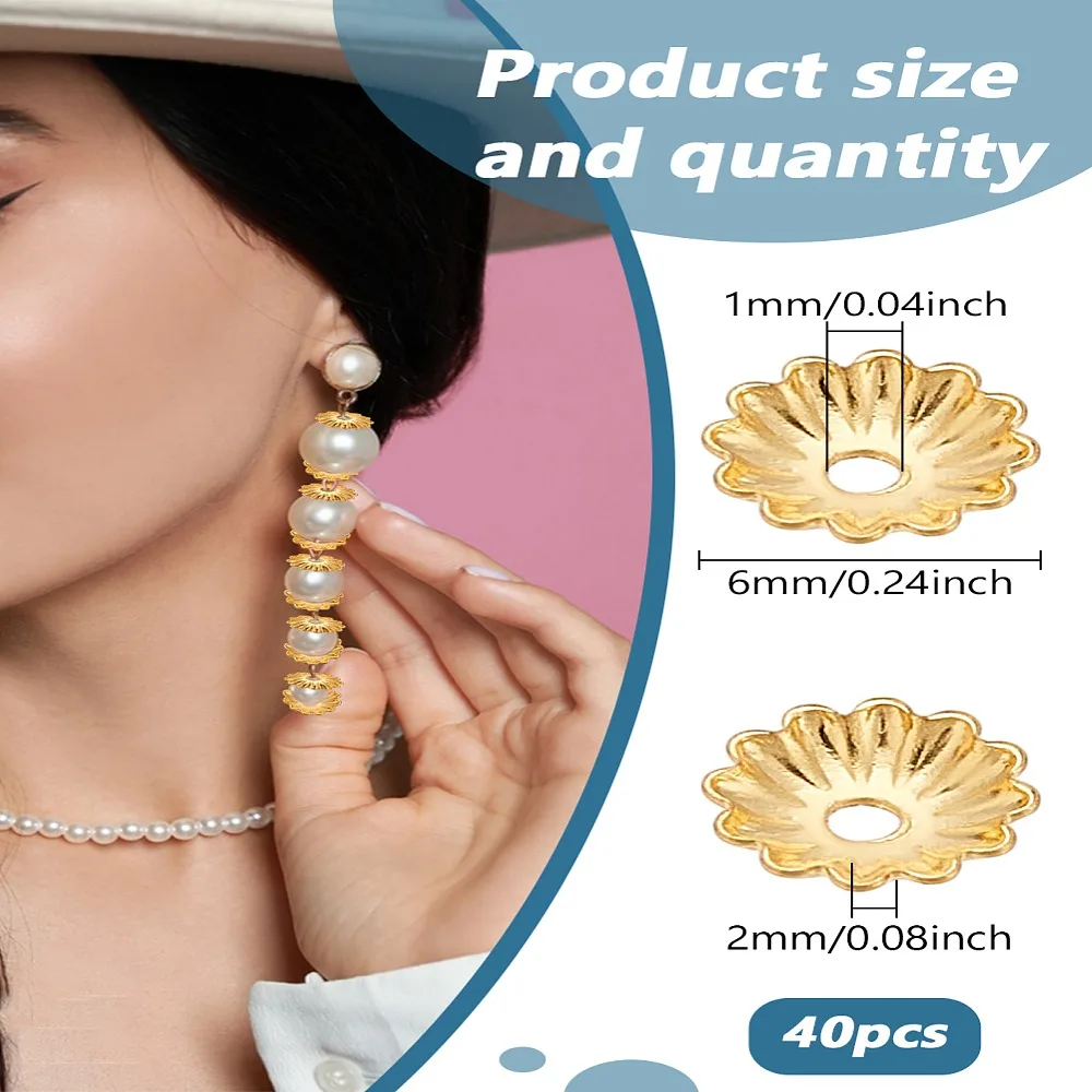 1set 40pcs Brass Bead Caps Cadmium Free Nickel Free Lead Free Flower   6x2mm Hole: 1mm